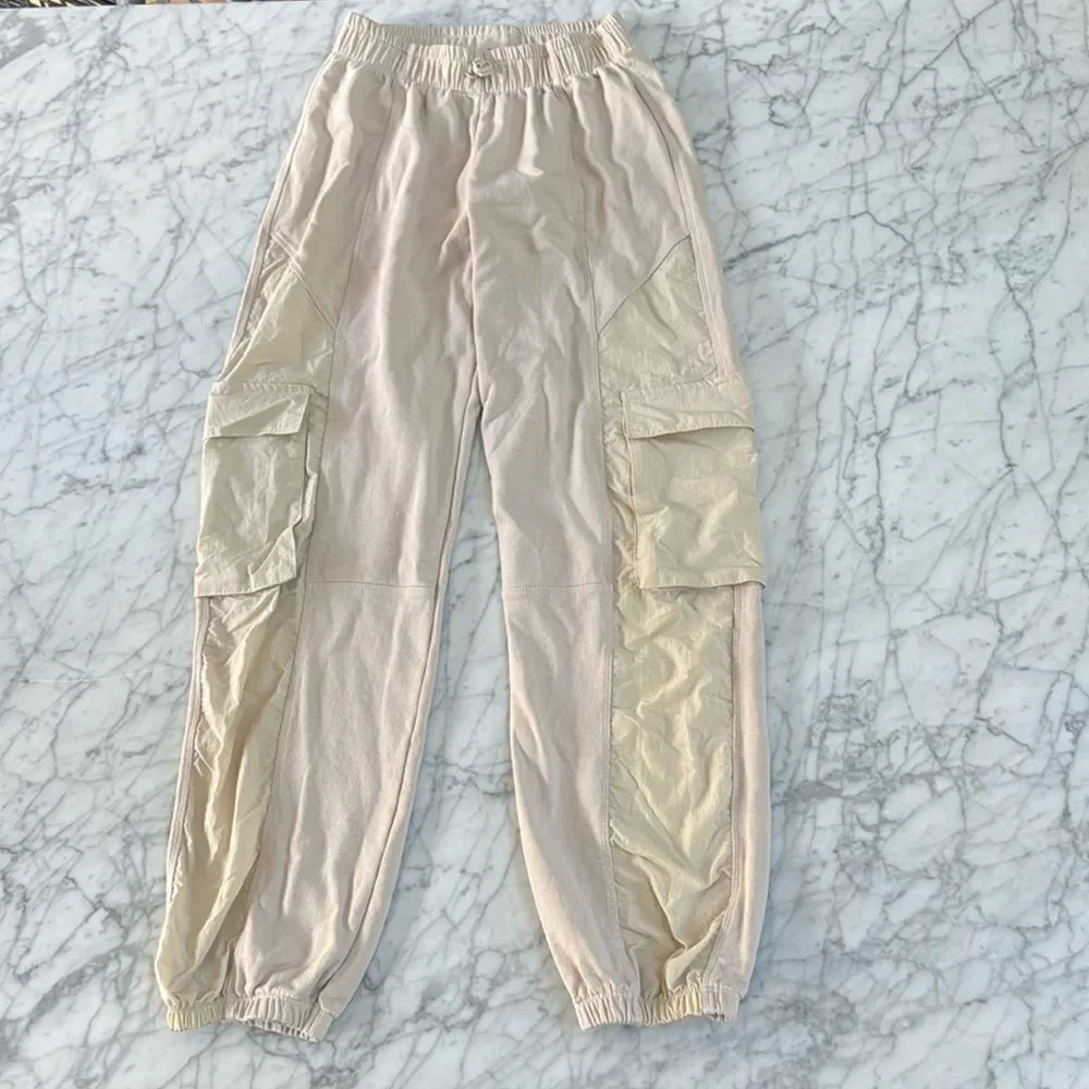 ZARA Girls Cargo Jogger Pants Light Pink Beige - Size 13/14